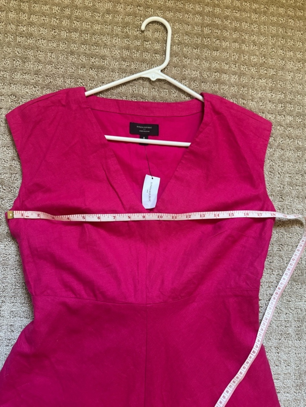 Banana Republic Pink Linen Blend Midi Dress Petite 8 NWT V Neck Cap Sleeve - Picture 7 of 10